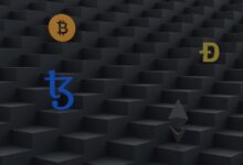 a bunch of different types of bitcoins on a black background