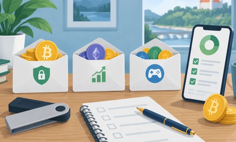 Tri oddelené rozpočtové obálky pre rezervu, krypto investície a online výdavky